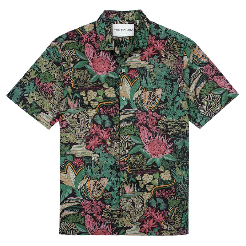 men's comfortable shirts -Tori Richard Mele's Sketchbook Cotton Lawn Camp Shirt - Forest Green