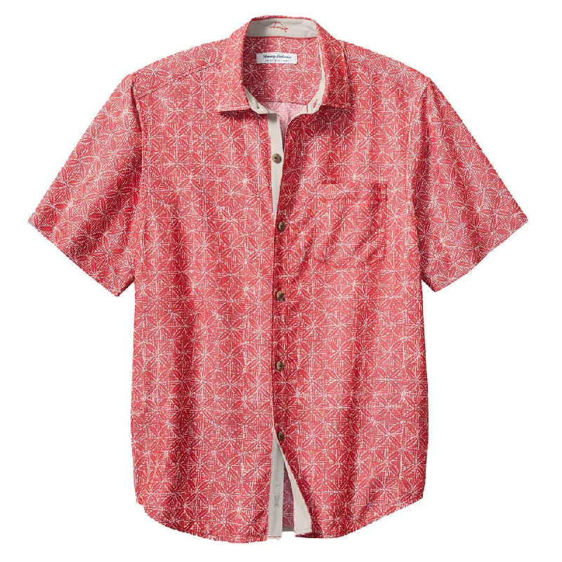 men's checkered formal shirts -Tommy Bahama Coconut Point Fleur De Geo Camp Shirt - Boomerang Red