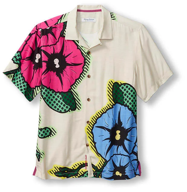 men's custom-tailored shirts -Tommy Bahama Artist Series Veracruz Cay Cyber Bloosom Camp Shirt - Marble Cream