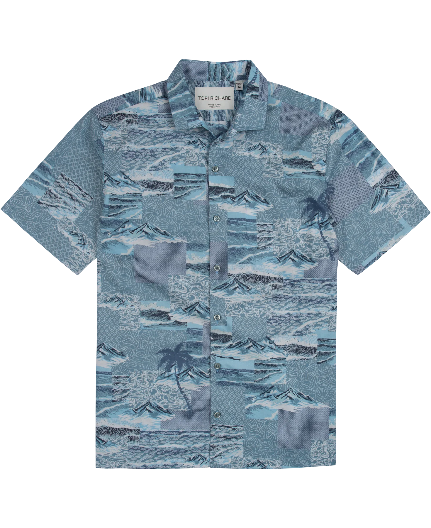 men's solid color shirts -Tori Richard Sashiko Waves Cotton Lawn Camp Shirt - Silver Blue