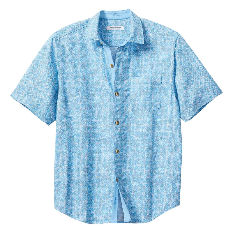 men's stylish short-sleeve shirts -Tommy Bahama Coconut Point Fleur De Geo Camp Shirt - Chambray Blue