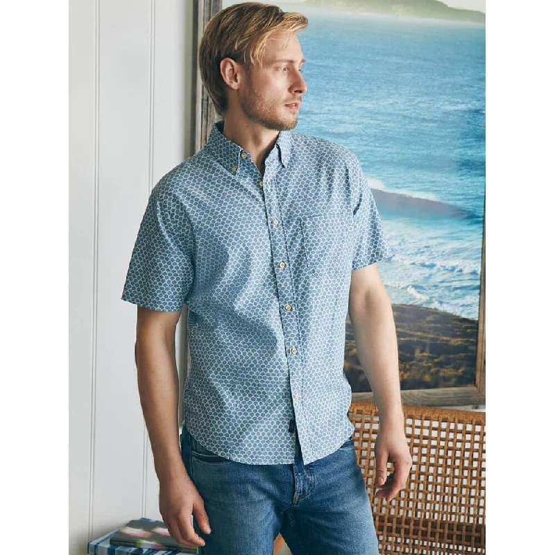 men's high-quality dress shirts -Faherty Stretch Playa Short Sleeve Sport Shirt - Fish Scale Redux