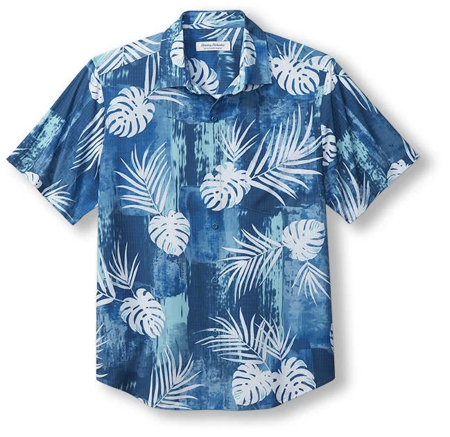 men's comfortable work shirts -Tommy Bahama Bahama Coast Legendary Leaves Camp Shirt - Greek Isle