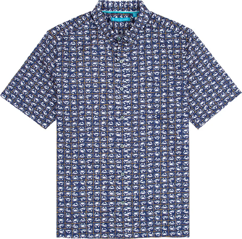 men's office-ready shirts -Tori Richard Consortium Camp Shirt - Navy