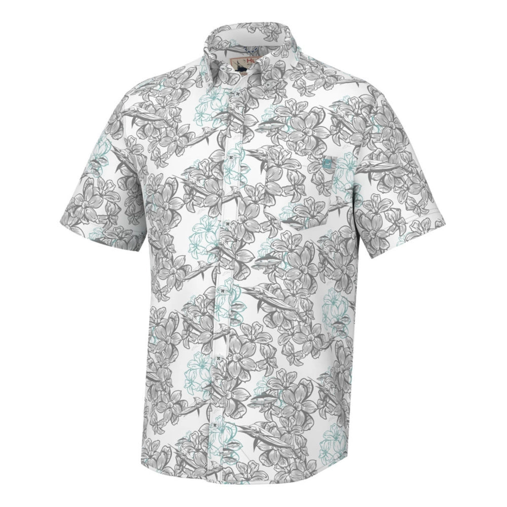 men's office shirts for summer -Huk KC Desert Rose Kona Short Sleeve Sport Shirt - White