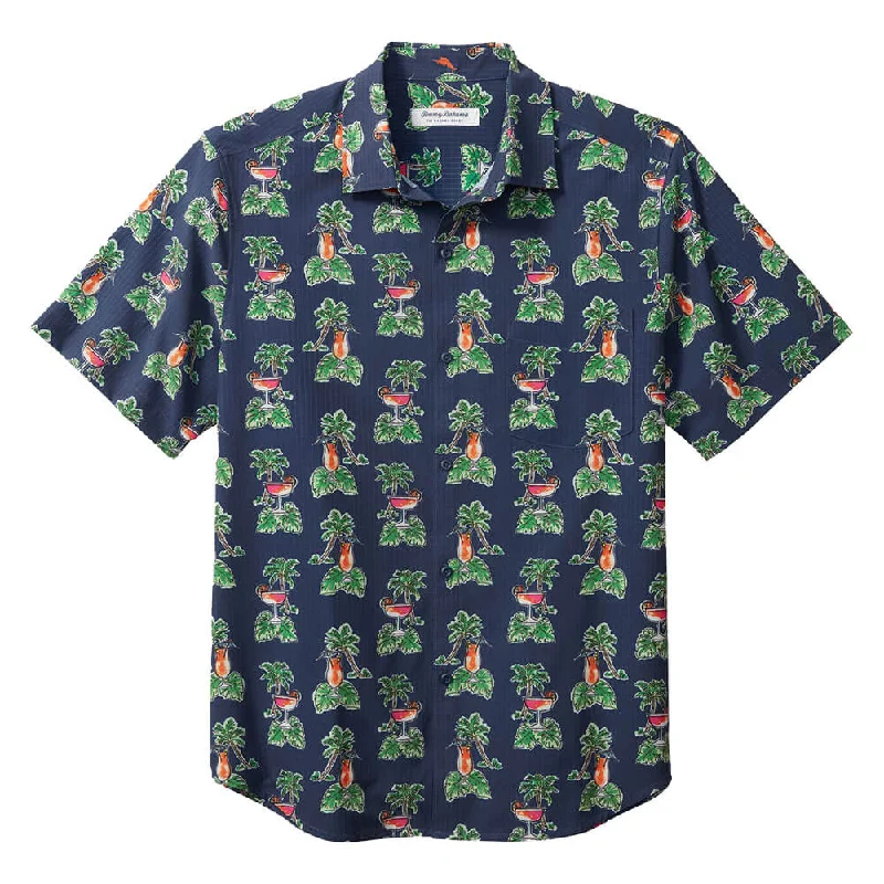 men's basic button-up shirts -Tommy Bahama Bahama Coast Cocktail Nation Camp Shirt - Island Navy