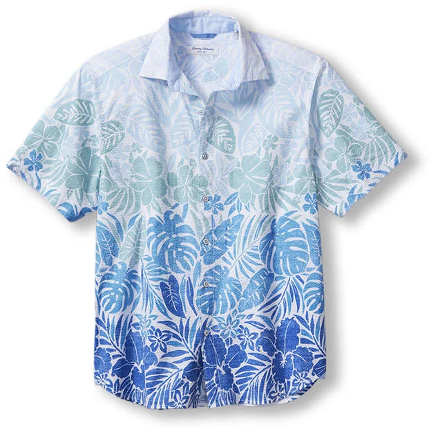 men's casual dress shirts -Tommy Bahama Nova Wave Day Break Ombre Camp Shirt - Victoria Blue