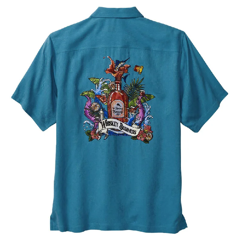 men's business shirts for work -Tommy Bahama Whiskey Business Camp Shirt - Blue Hydrangea