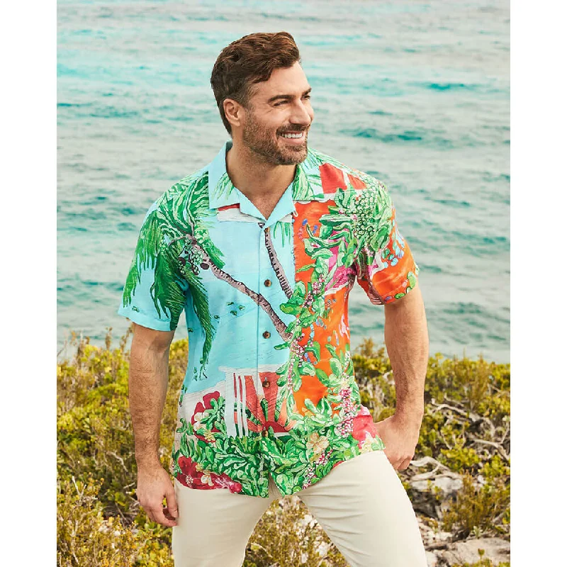 men's modern casual shirts -Tommy Bahama Artist Series Coastal Comforts Camp Shirt - Summer Aqua