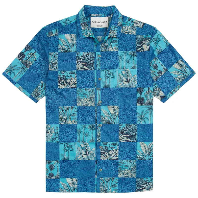 men's modern fit shirts -Tori Richard Scrapbook Cotton Lawn Camp Shirt - Water