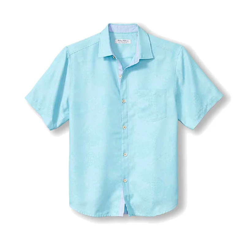 men's breathable button-up shirts -Tommy Bahama IslandZone Coconut Point Colada Camp Shirt - Bowtie Blue