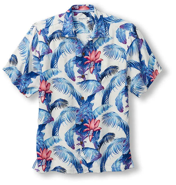 men's lightweight formal shirts -Tommy Bahama Orchid Botanic Camp Shirt - Royal Indigo