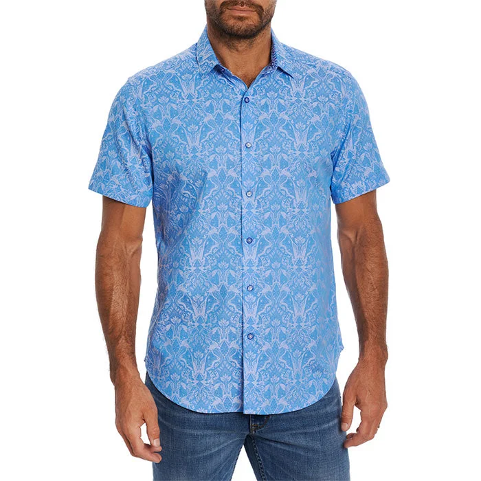 men's trendy shirts for men -Robert Graham Highland Short Sleeve Classic Fit Sport Shirt - Light Blue