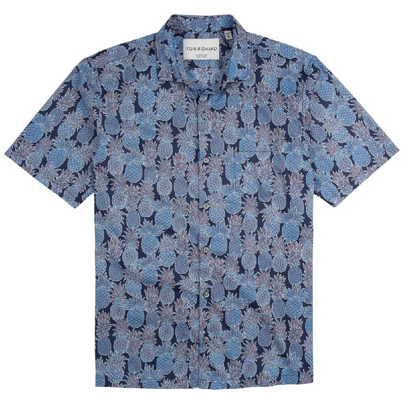 men's office-friendly shirts -Tori Richard Ornamentals Cotton Lawn Camp Shirt - Navy