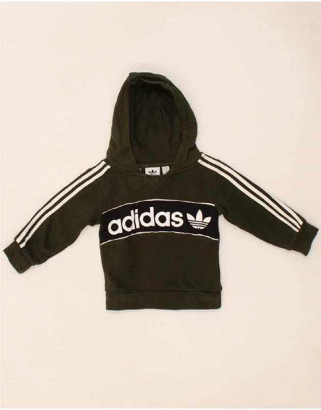 men's zip-up hoodie for hiking -ADIDAS Baby Boys Graphic Hoodie Jumper 6-9 Months Khaki Cotton