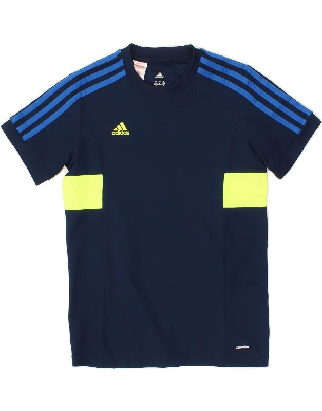 men's short-sleeve cotton t-shirts -ADIDAS Boys Climalite T-Shirt Top 11-12 Years Navy Blue Colourblock