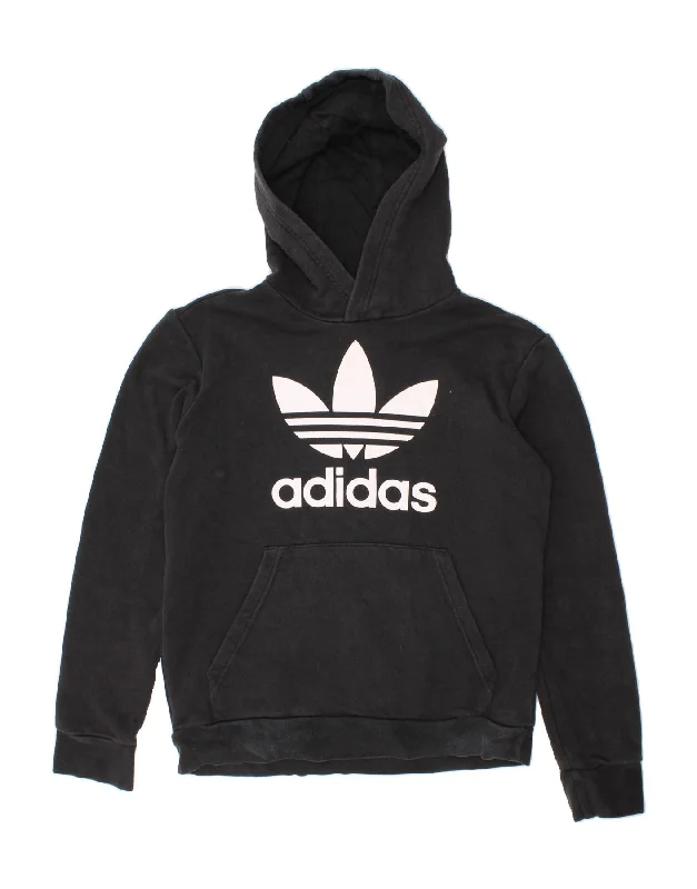 men's printed fleece sweatshirts -ADIDAS Boys Graphic Hoodie Jumper 10-11 Years Black Cotton