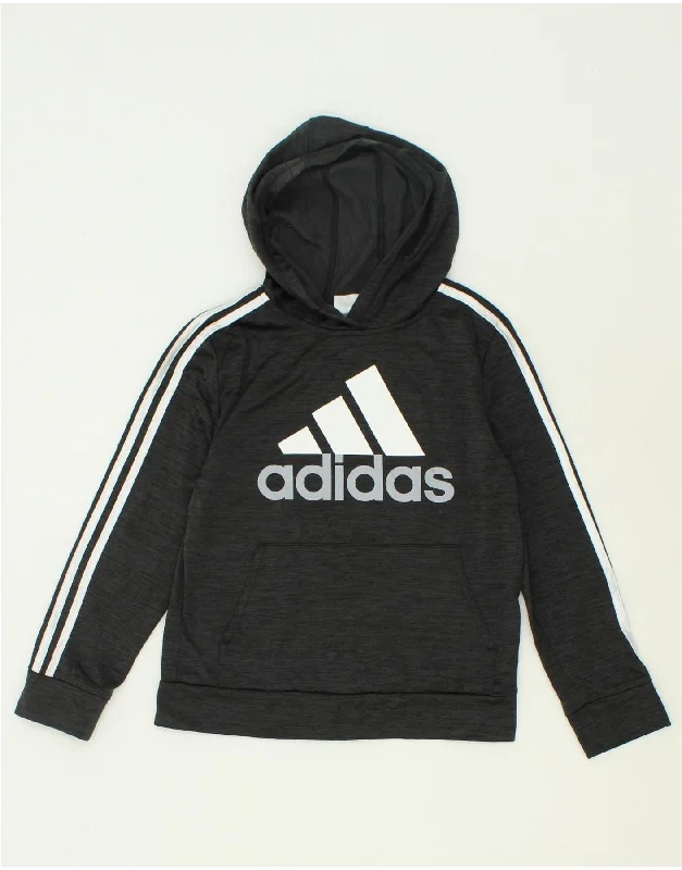 men's athletic fit sweatshirts -ADIDAS Boys Graphic Hoodie Jumper 10-11 Years Medium Grey Polyester