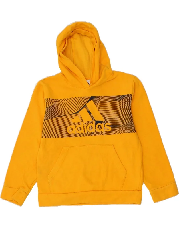 men's hoodie with high collar -ADIDAS Boys Graphic Hoodie Jumper 10-11 Years Medium Yellow Cotton