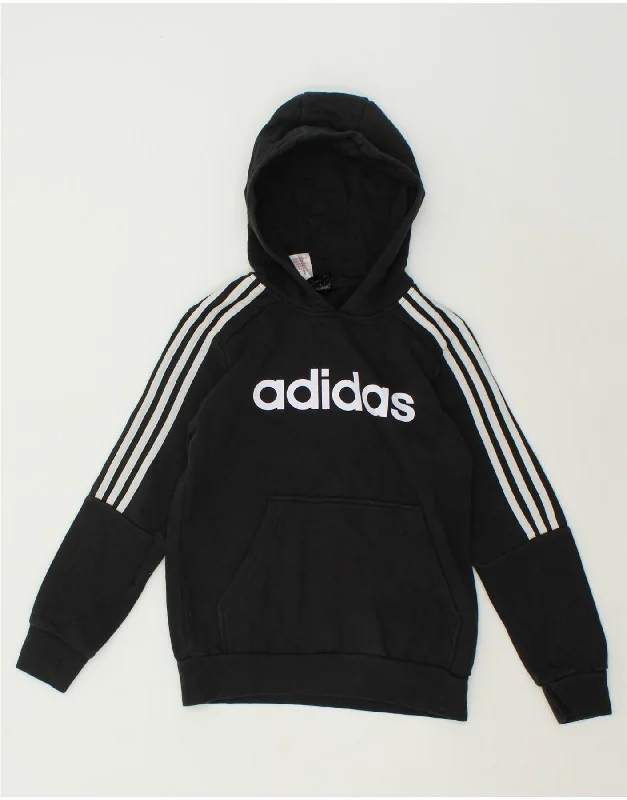 men's fleece hoodie jacket -ADIDAS Boys Graphic Hoodie Jumper 11-12 Years Black Cotton