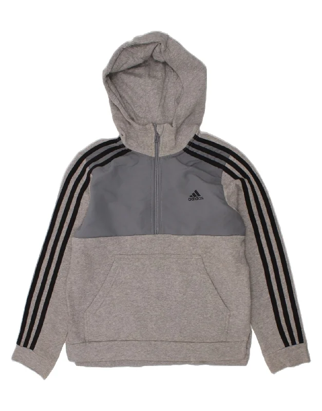 men's graphic design hoodie sweatshirts -ADIDAS Boys Graphic Hoodie Jumper 11-12 Years Grey Colourblock Cotton