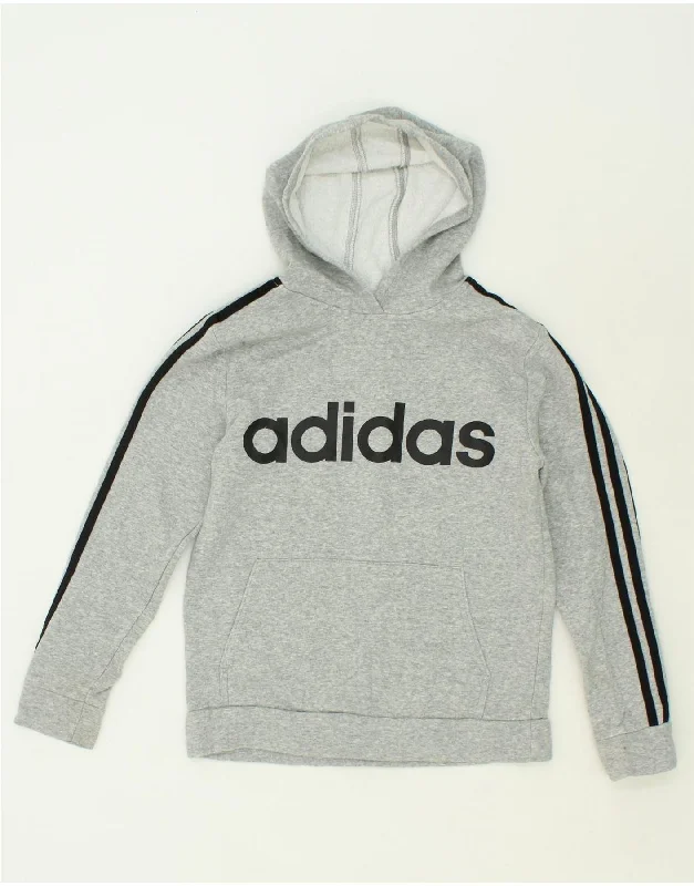 men's trendy zip-up sweatshirts -ADIDAS Boys Graphic Hoodie Jumper 11-12 Years Large Grey Cotton