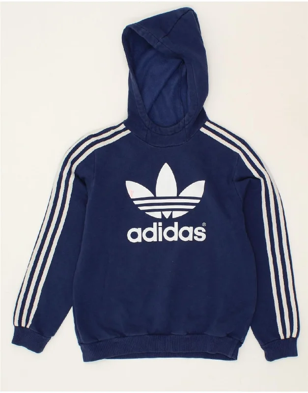 men's hoodie sweatshirt with hoods -ADIDAS Boys Graphic Hoodie Jumper 11-12 Years Navy Blue Cotton