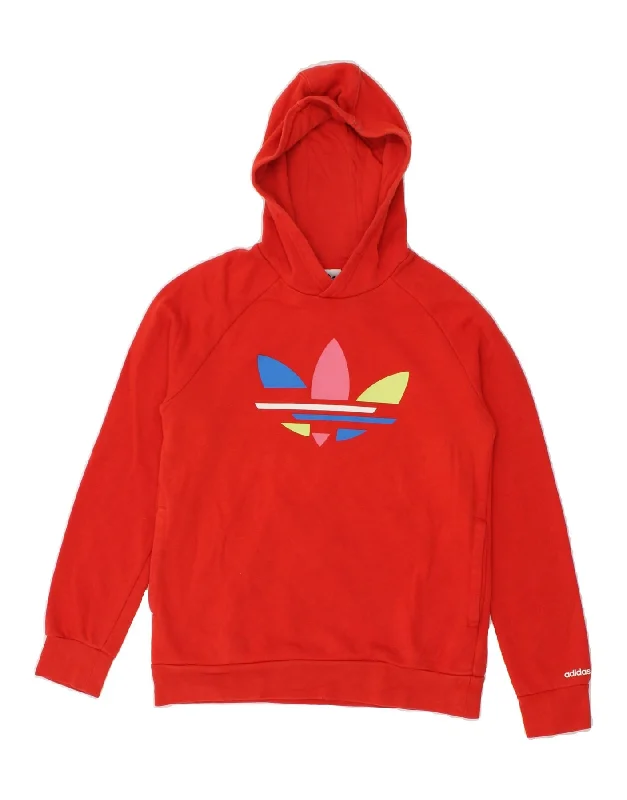 men's hoodie with designs -ADIDAS Boys Graphic Hoodie Jumper 12-13 Years Red Cotton