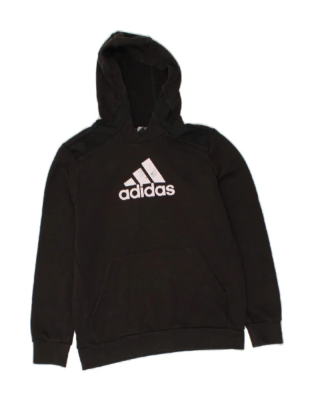 men's hoodie for daily wear -ADIDAS Boys Graphic Hoodie Jumper 13-14 Years Black Cotton