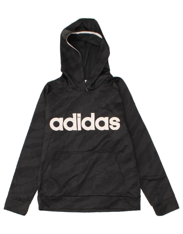 men's hoodie with zipper closure -ADIDAS Boys Graphic Hoodie Jumper 14-15 Years Large Black Camouflage