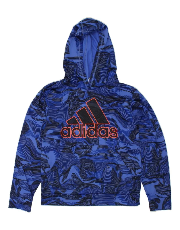 men's cozy fleece sweatshirts -ADIDAS Boys Graphic Hoodie Jumper 15-16 Years XL Navy Blue Polyester