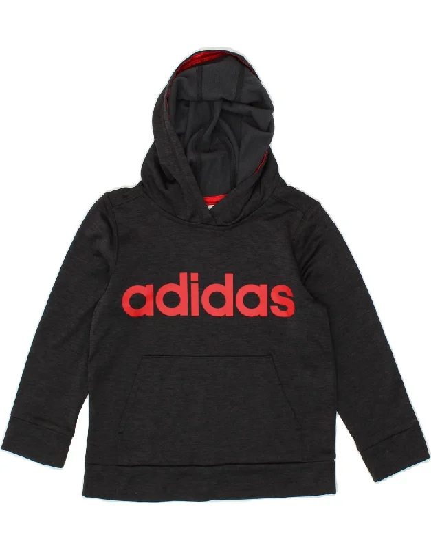 men's warm hoodies -ADIDAS Boys Graphic Hoodie Jumper 4-5 Years Grey Flecked Polyester