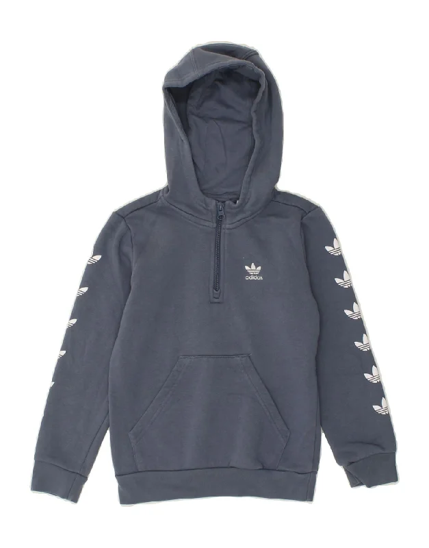 men's hoodie with bold prints -ADIDAS Boys Graphic Hoodie Jumper 7-8 Years Blue Cotton