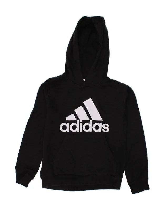 men's athletic hoodies -ADIDAS Boys Graphic Hoodie Jumper 9-10 Years Black Polyester