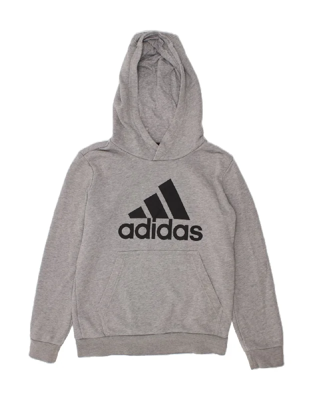 men's high-quality hoodies -ADIDAS Boys Graphic Hoodie Jumper 9-10 Years Grey Cotton