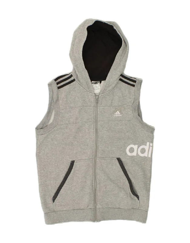 men's versatile hoodies -ADIDAS Boys Graphic Sleeveless Hoodie Jumper 13-14 Years Grey Cotton