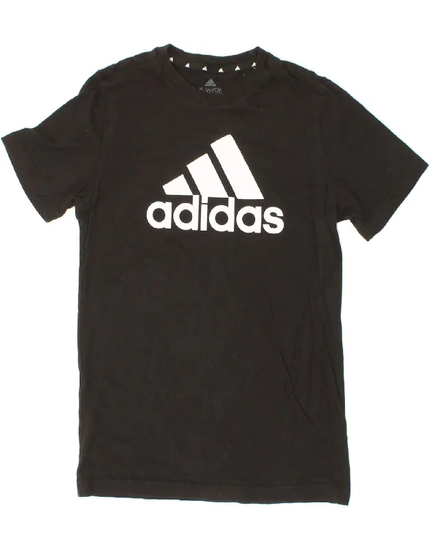 men's comfortable graphic tees -ADIDAS Boys Graphic T-Shirt Top 15-16 Years Black Cotton