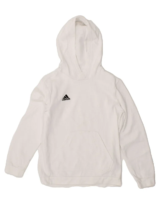 men's pullover hoodie with pockets -ADIDAS Boys Hoodie Jumper 11-12 Years White Cotton