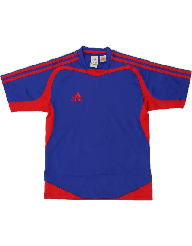 men's v-neck t-shirts -ADIDAS Boys T-Shirt Top 13-14 Years Large  Blue Colourblock Polyester