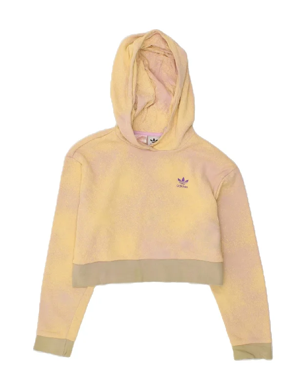 men's casual hoodies with stripes -ADIDAS Girls Crop Hoodie Jumper 11-12 Years Yellow Spotted Cotton