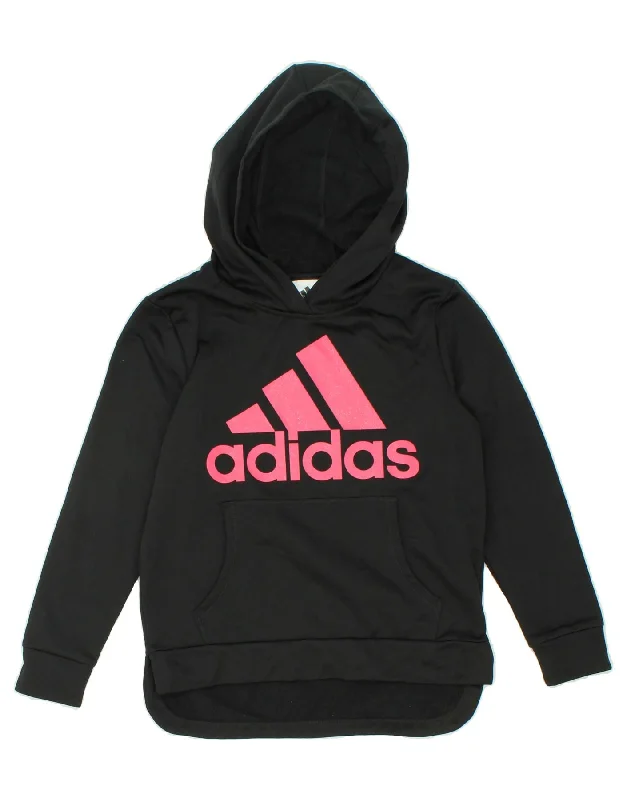 men's hoodie for casual wear -ADIDAS Girls Graphic Hoodie Jumper 11-12 Years Large Black Polyester