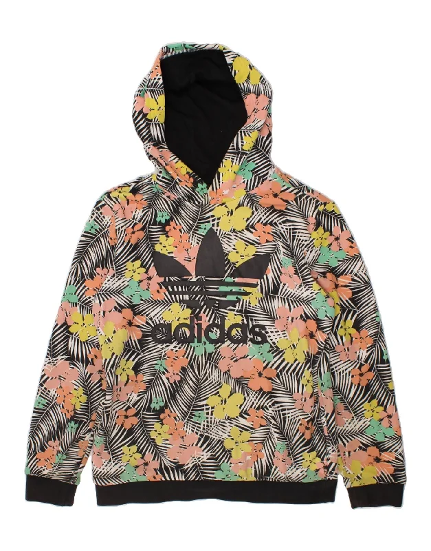 men's hoodie for chilly evenings -ADIDAS Girls Graphic Hoodie Jumper 11-12 Years Multicoloured Floral Cotton