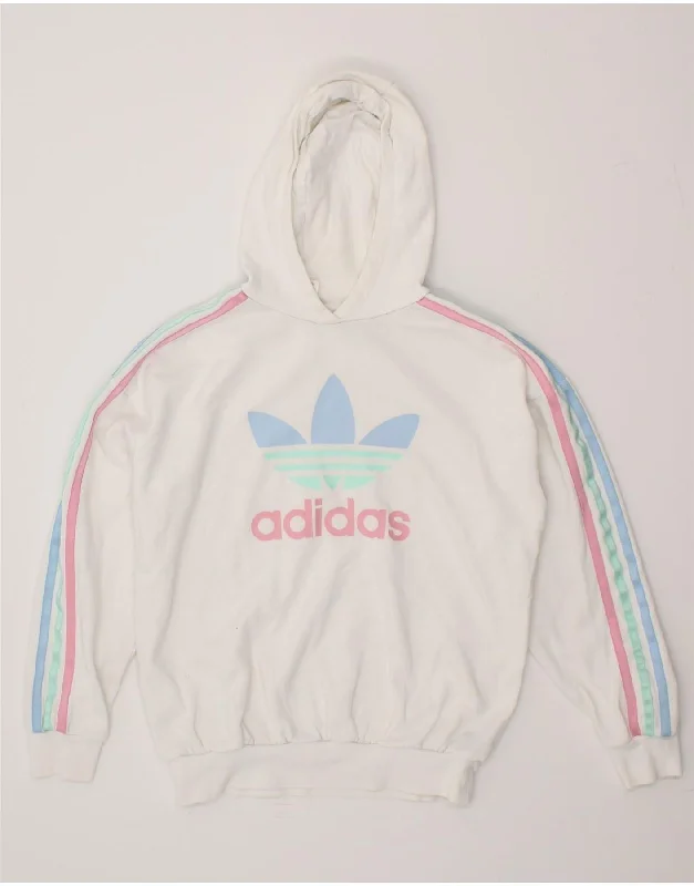 men's printed graphic sweatshirts -ADIDAS Girls Graphic Hoodie Jumper 13-14 Years White Cotton