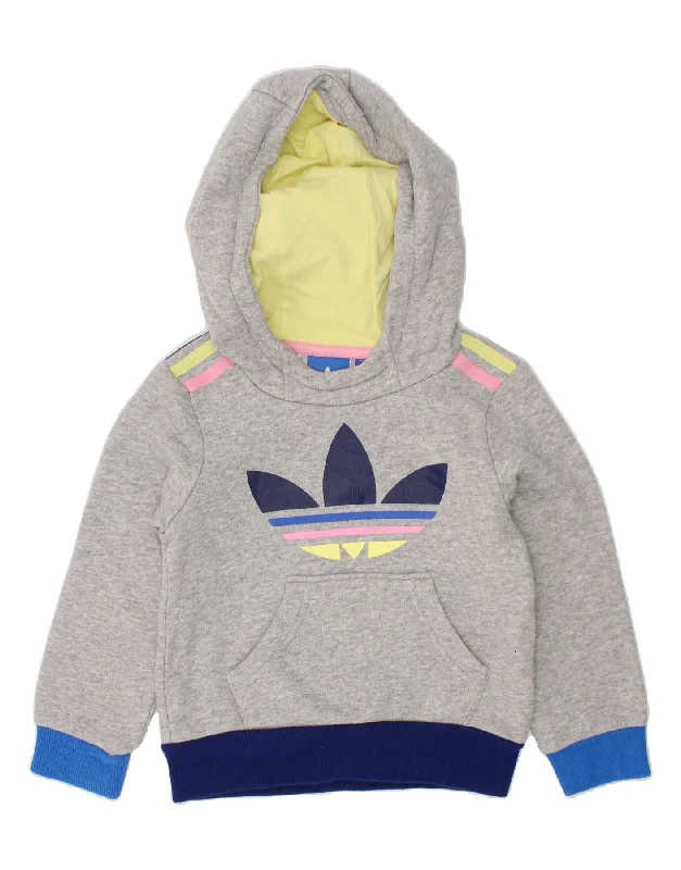 men's warm winter hoodies -ADIDAS Girls Graphic Hoodie Jumper 3-4 Years Grey Cotton