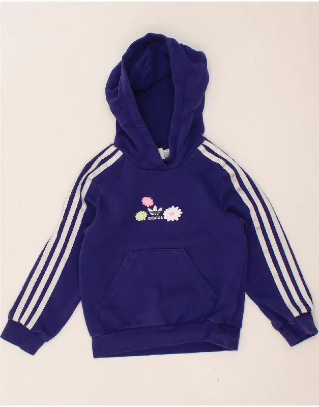 men's fleece hoodie jacket -ADIDAS Girls Graphic Hoodie Jumper 6-7 Years Blue Floral Cotton