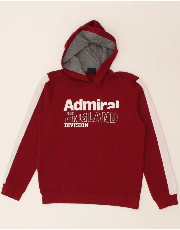 men's long sleeve hoodies -ADMIRAL Boys Graphic Hoodie Jumper 11-12 Years Burgundy Colourblock Cotton