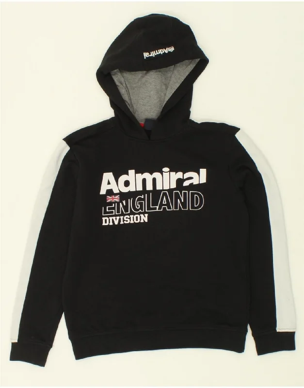 men's hoodie for snowboarding -ADMIRAL Boys Graphic Hoodie Jumper 9-10 Years Black Colourblock Cotton