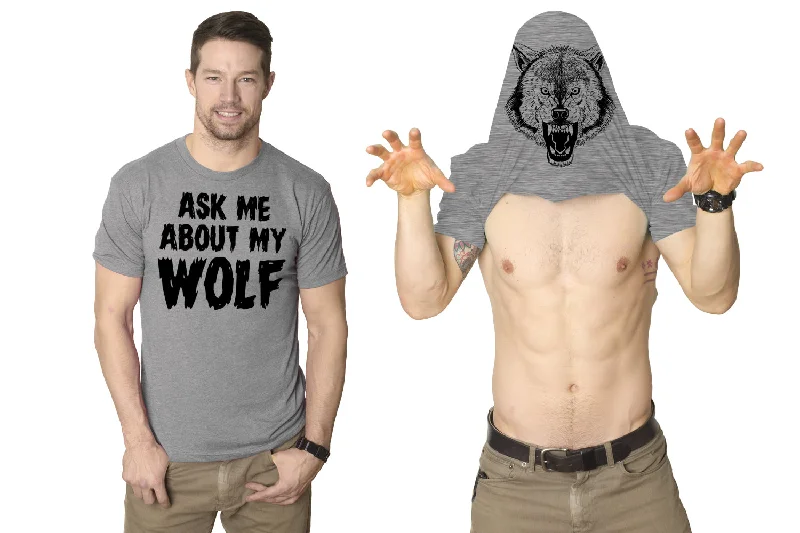 men's comfortable summer tees -Ask Me About My Wolf Flip Men's T Shirt