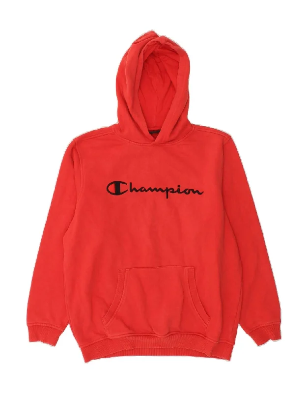 men's hoodie sweatshirt for weekend -CHAMPION Boys Graphic Hoodie Jumper 13-14 Years Red Cotton