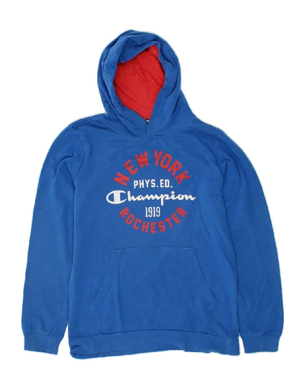 men's workout hoodies -CHAMPION Boys Graphic Hoodie Jumper 13-14 Years XL Blue